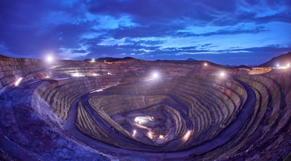 View from the top of a mine site at dusk